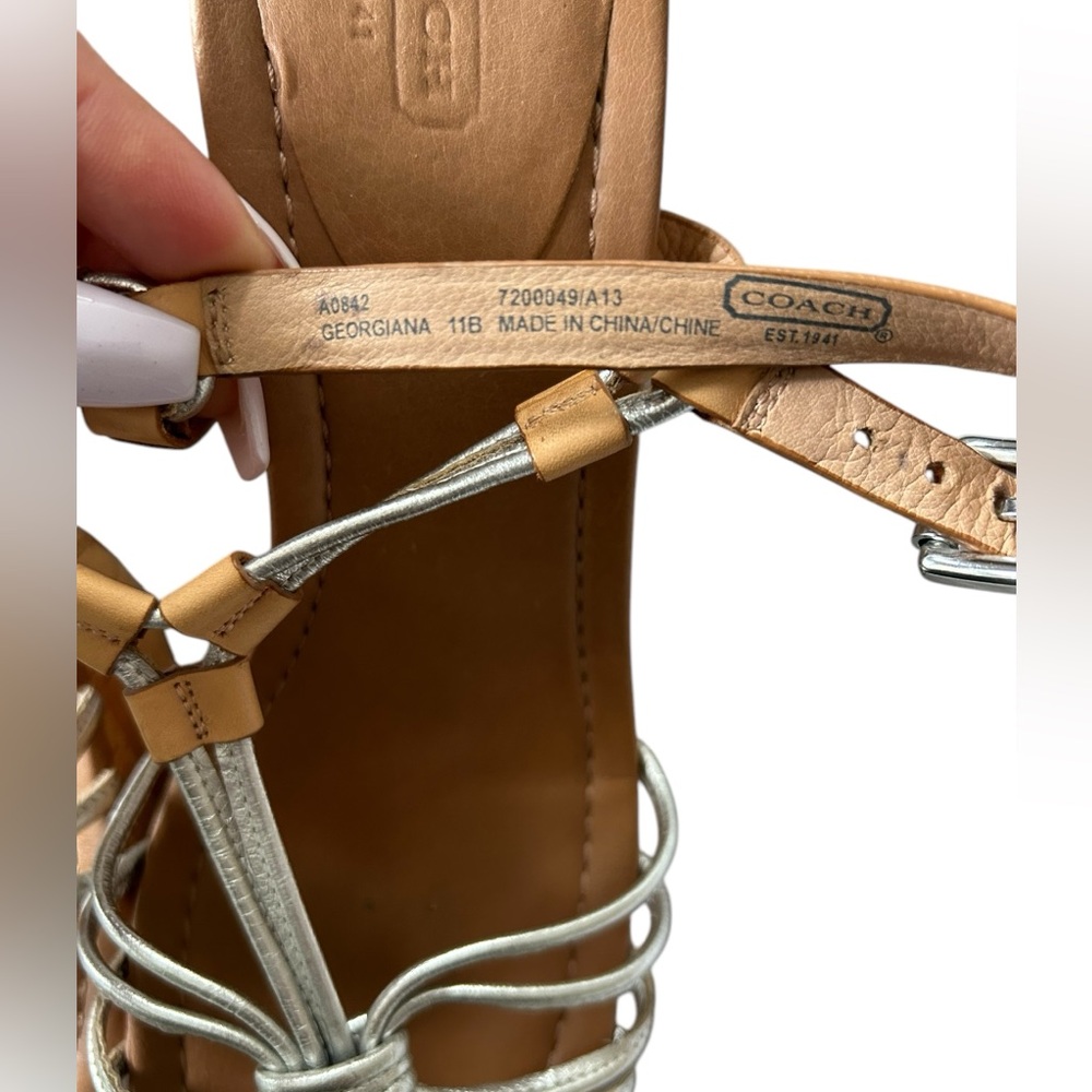Coach Georgiana wedge strappy sandals silver Size 11 - Picture 7 of 10